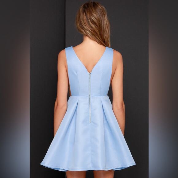 Lulus Skater Dress Womens XS Pastel Blue V-Neck Box Pleated Coquette Flirty - Picture 3 of 8